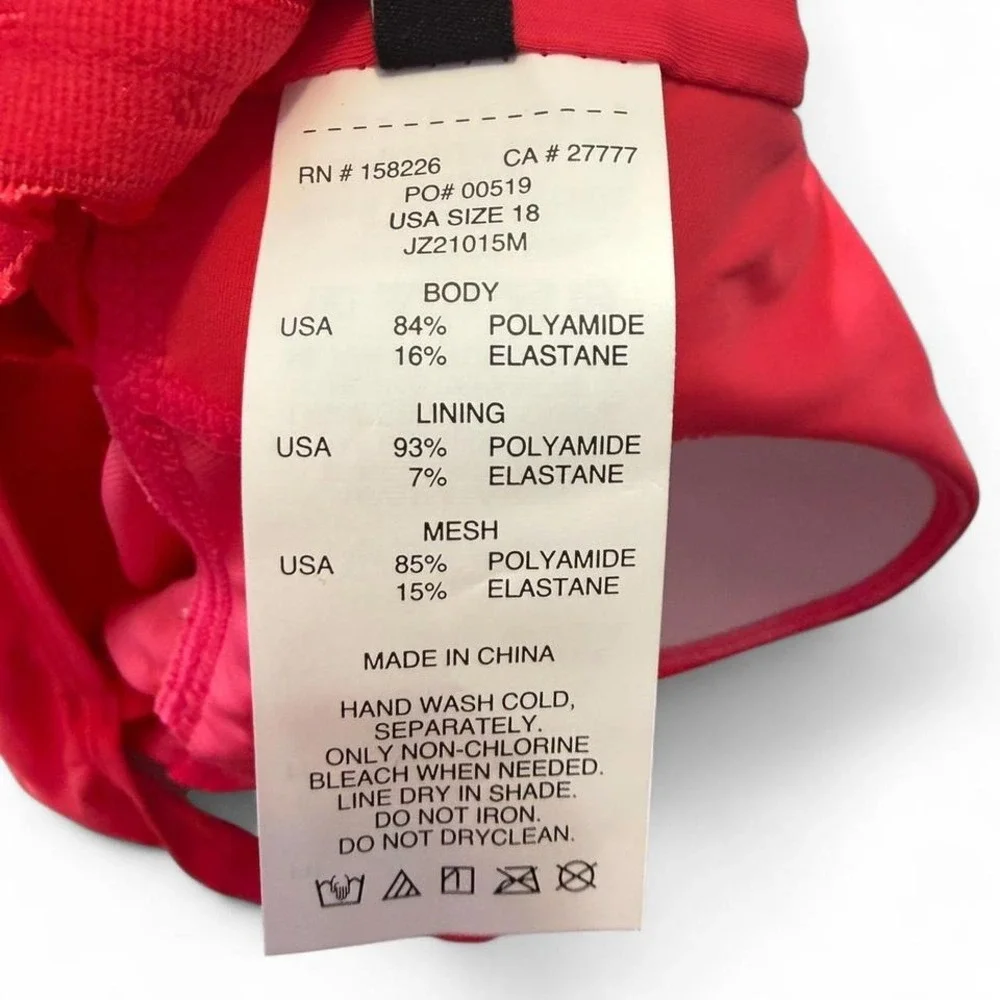 Jantzen Red‎ Tummy Control One Piece Swimsuit, Women's Size 18